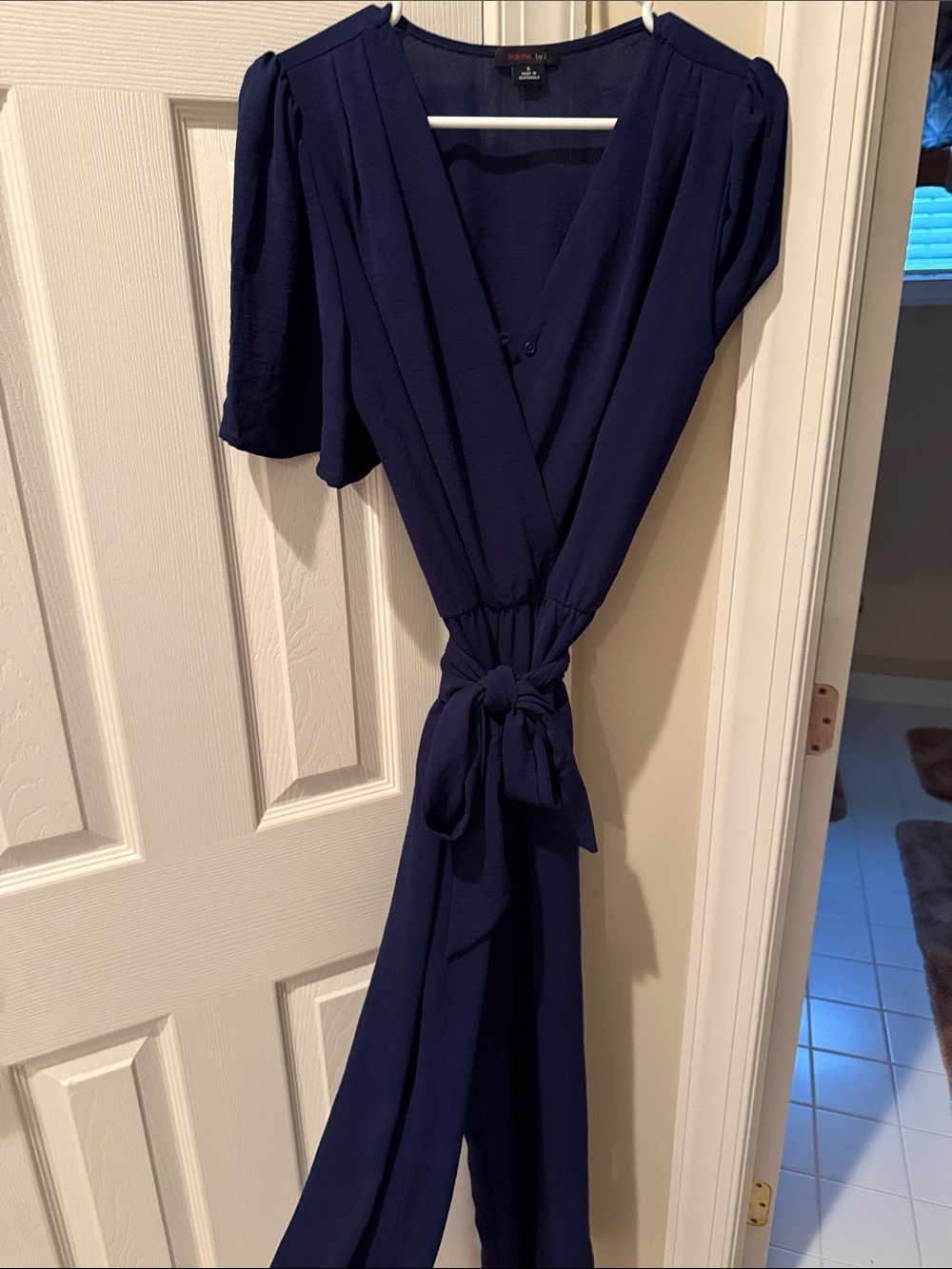Navy One-Shoulder Wrap Jumpsuit
